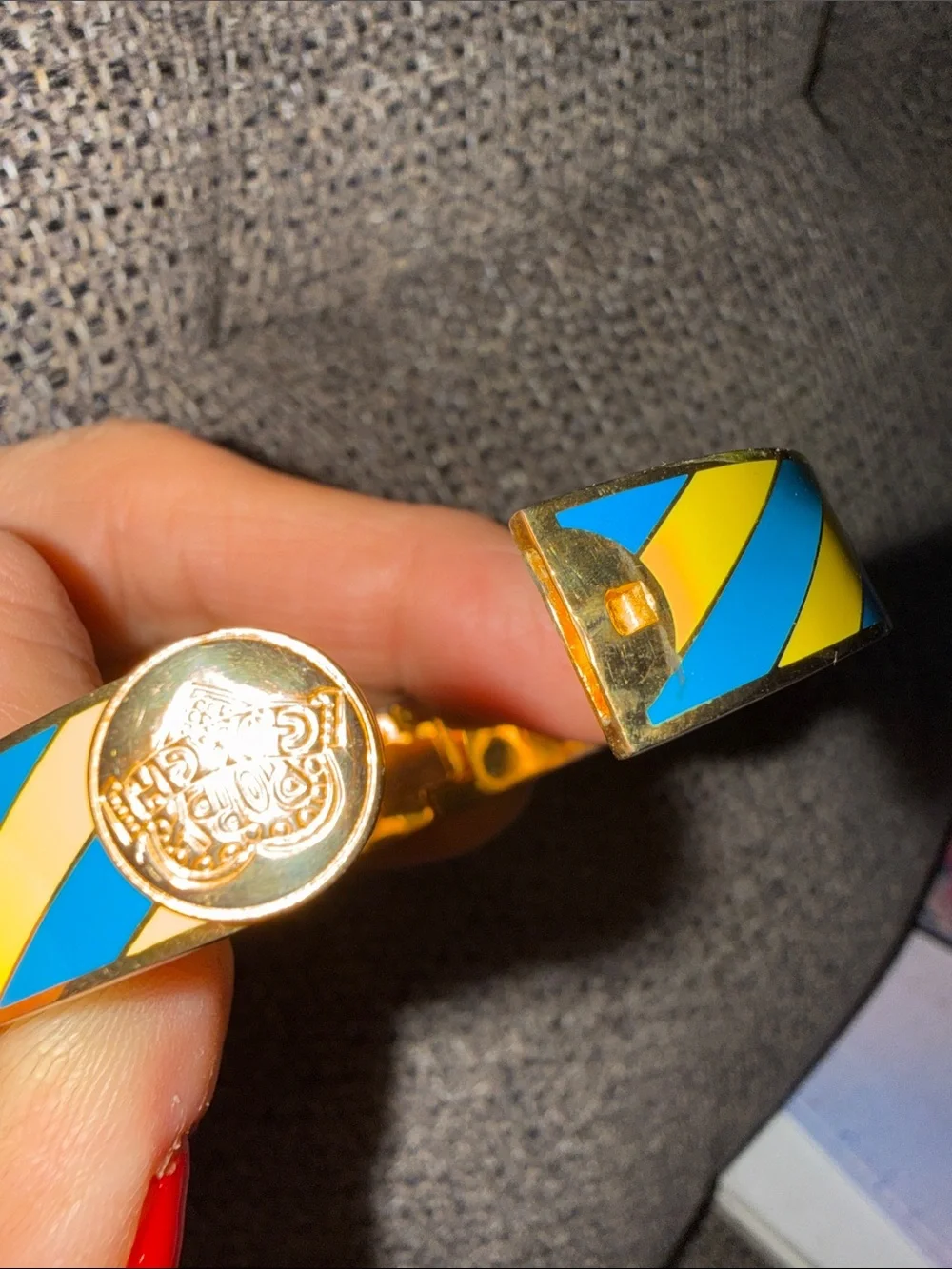 Coach POPPY Gold-Tone Bracelet with Yellow and Blue Enamel Stripes
